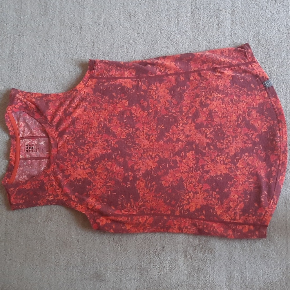 Title Nine Orange Print Crew Neck Tank Top Small
